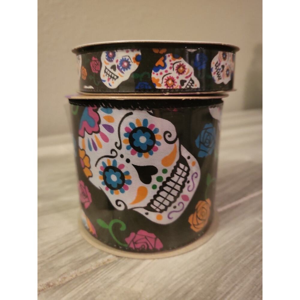 2 Rolls Halloween Day of the Dead Sugar Skull Ribbon Día De Los Muertos NEW